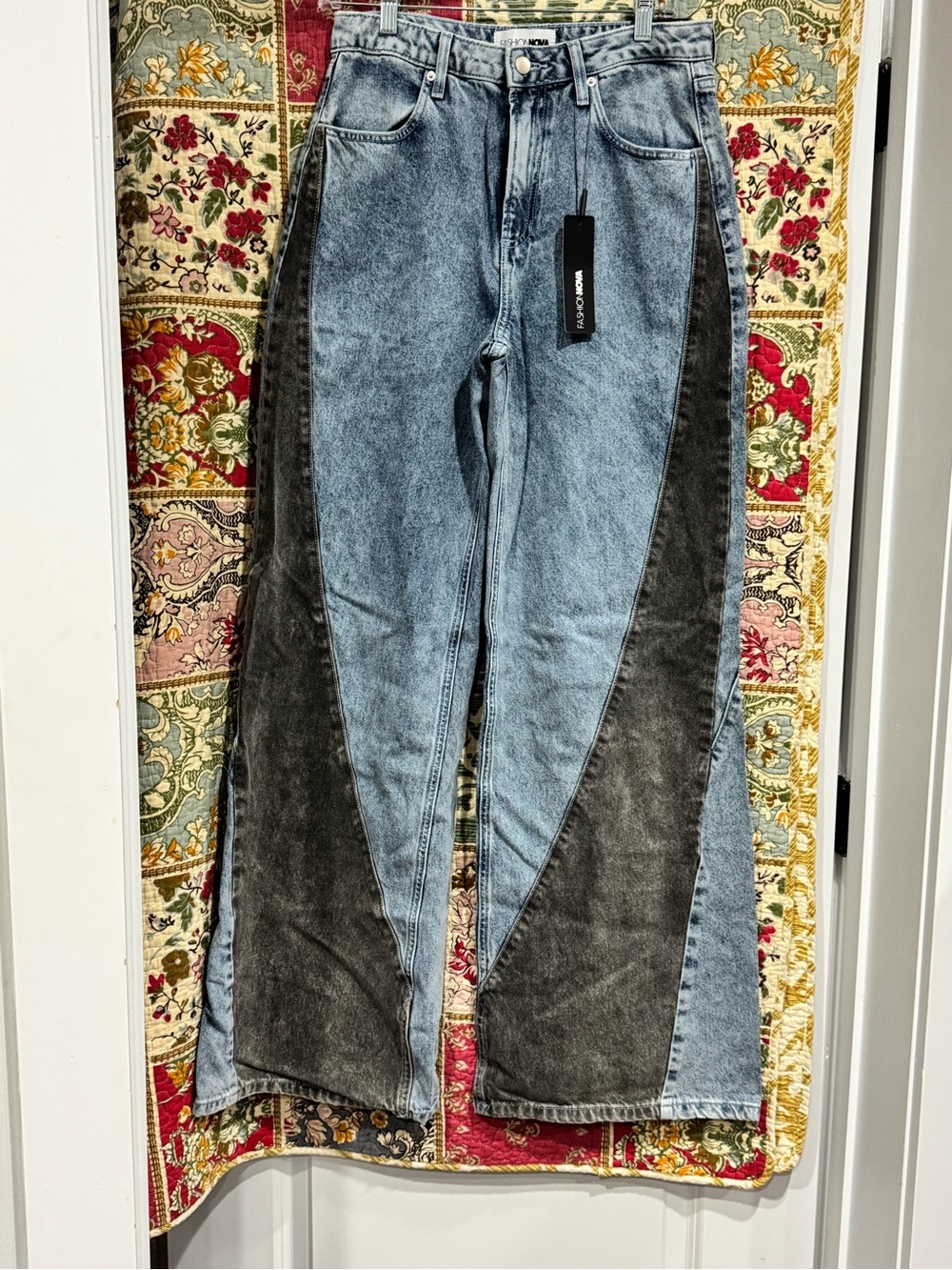 Two-Tone Blue and Black Panel Women’s Jeans